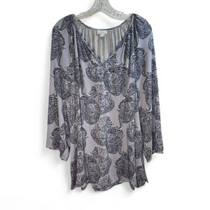 J. Jill Lavender & Black Paisley Print Tunic XL‎ Long Sleeve Cruisewear Casual